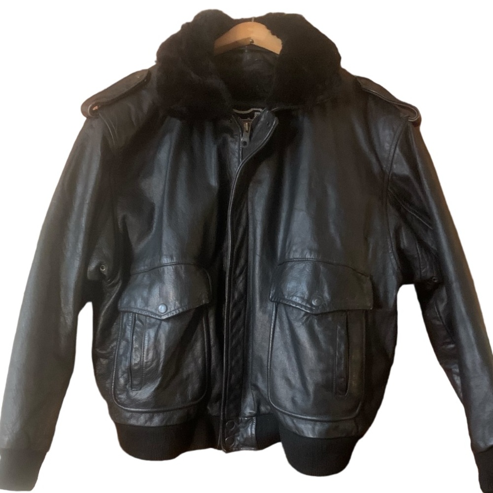 VINTAGE 90s JR Black Leather Biker Bomber Jacket w/Removable Shearling -XXL